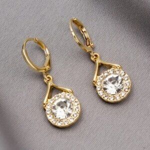 French-Style Round Golden White Zircon Dangle Ear-hugger Earrings